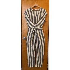 Rujuta Sheth Venus Jumper Organic Sustainable Linen Gray Stripes Romper Size XS